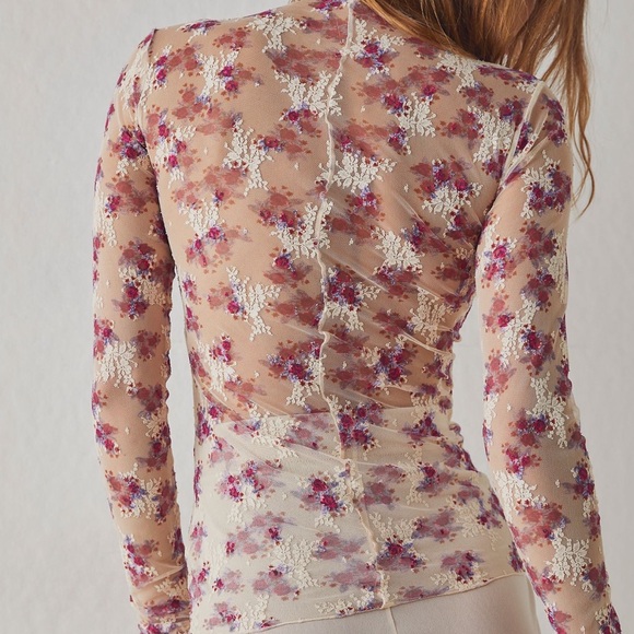 FREE PEOPLE Intimately Lady Lux Top Embroidered Print Floral Mesh Lace Size XL - Picture 2 of 12